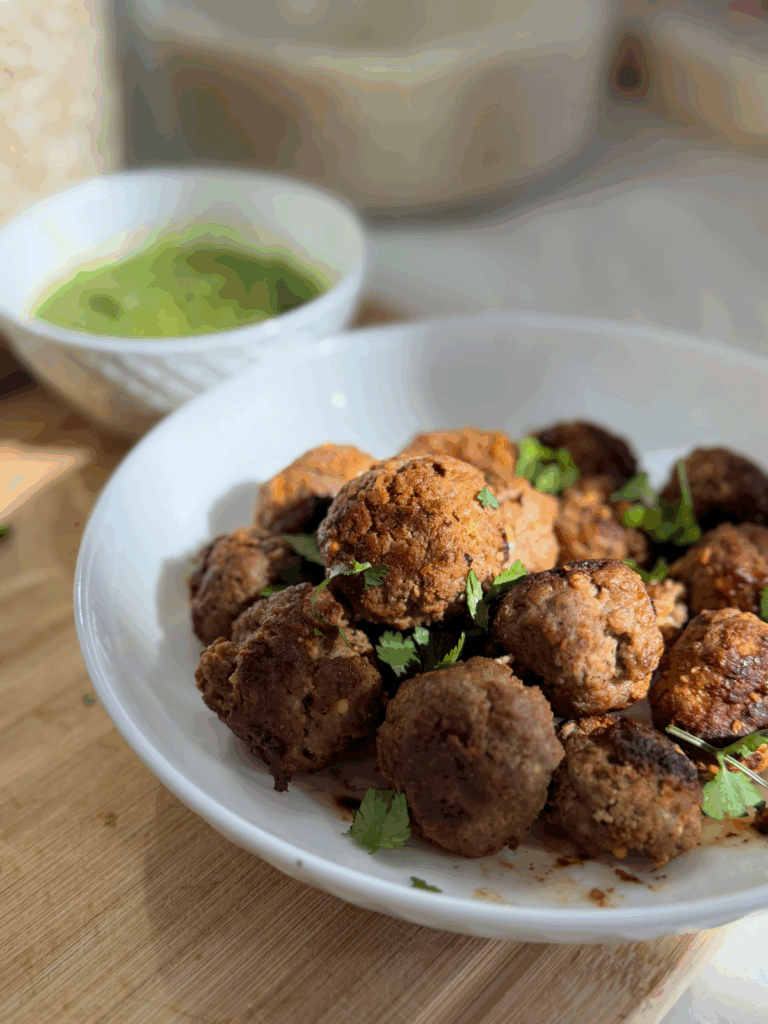 Beef and Feta Meatballs w/ Spicy Chimichurri Sauce by ThrilledFoodie - FoodSocial