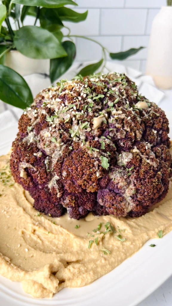 Za’atar Whole Roasted Purple Cauliflower with Tahini & Garlic Hummus by hollysbestlife - FoodSocial