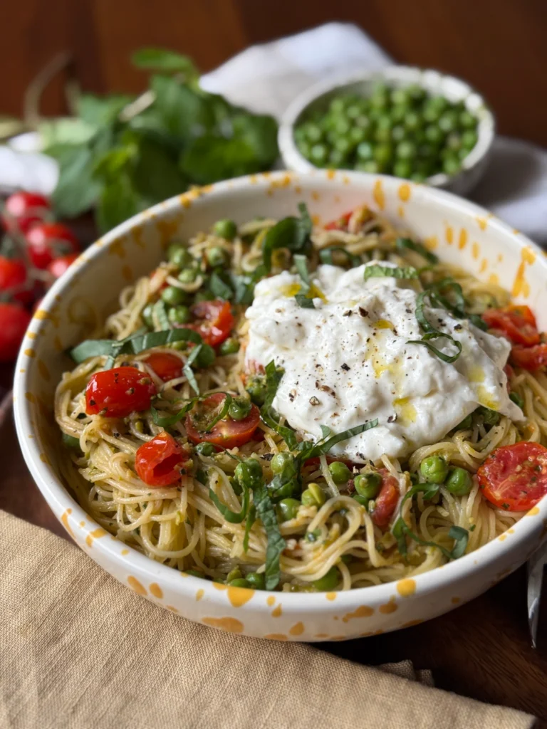 Pea Pesto Pasta with Burrata by Reed Dunn - FoodSocial