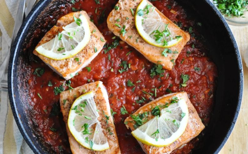 Pan Grilled Spanish Salmon in High-Protein Marinara Sauce by sturdysauce - FoodSocial