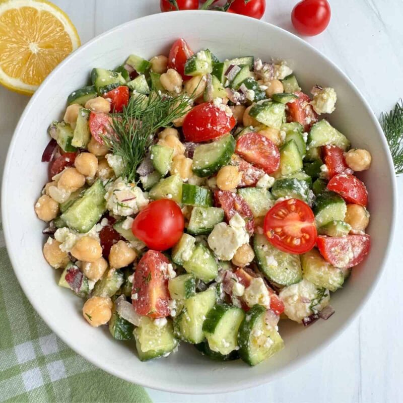 Refreshing Chickpea Cucumber Feta Salad by A Sweet Thyme | Gwen Wolken - FoodSocial