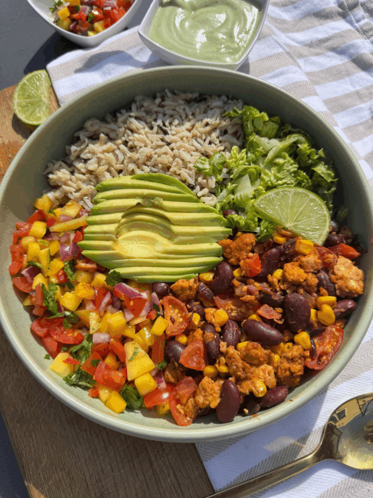 Sunshine Burrito Bowl with Avocado Drizzle by Nicole Derdabi - FoodSocial