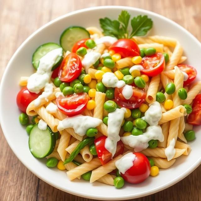 Pasta salad with vegetables and yogurt dressing by Sigrid Marzahn - FoodSocial
