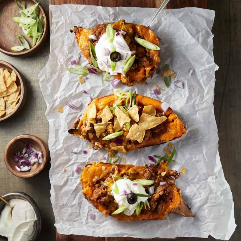 Cheesy Chili Stuffed Sweet Potatoes by thevirtualcaterer - FoodSocial