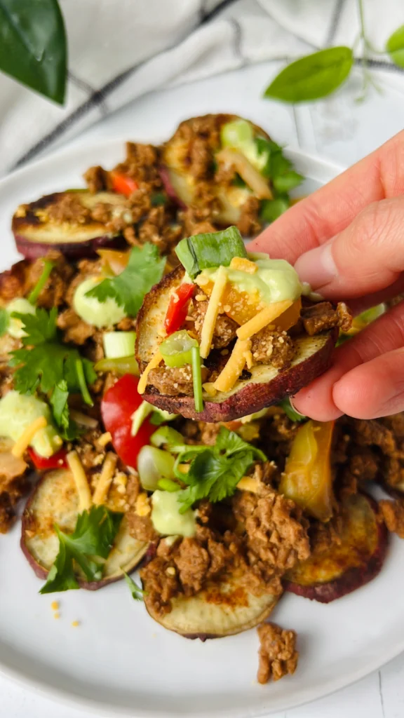 Sweet Potato Fajita Nachos w/ Avocado Crema by hollysbestlife - FoodSocial