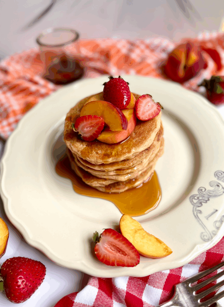 Gluten-Free Strawberry Peach Protein Pancakes (Vegan) by foodallergymoms_andmore - FoodSocial