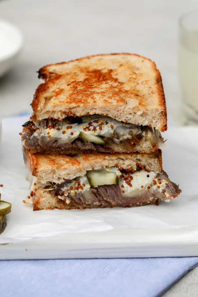 Melty NY Strip Grilled Cheese with French Onions & Spicy Pickles by Jessi's Kitchen - FoodSocial