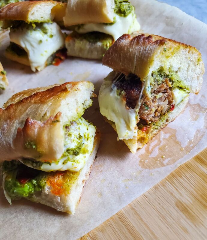 Pesto Meatball Melt Baguette Sliders by the_happy_veg - FoodSocial