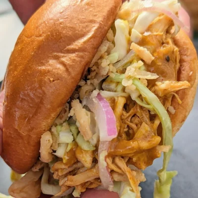BBQ Chicken Sandwich with Dill Pickle Slaw (Slow Cooker)