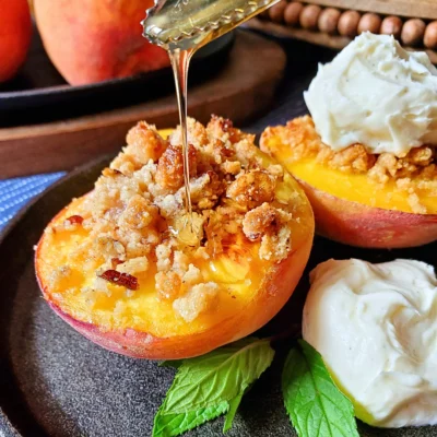 Baked Peaches with Mascarpone and Golden Balsamic Reduction -| Low Carb, Sugar-Free