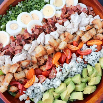 California Cobb Salad with Bacon Croutons and Basil Vinaigrette