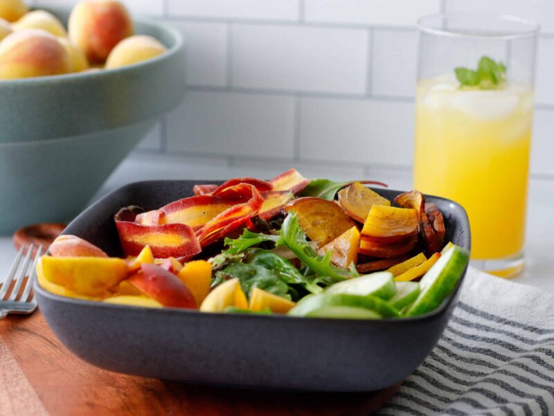 Fresh Peach Salad with Honey Balsamic Dressing by Timestampedfood - FoodSocial