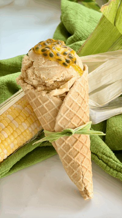Sweet Summer Corn Ice Cream w/ Mango Passion Fruit Curd