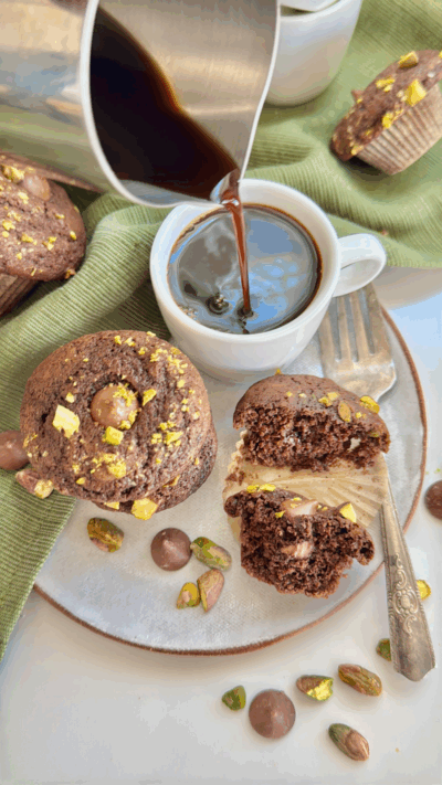 Chocolate Espresso n’ Pistachio Mini Muffins