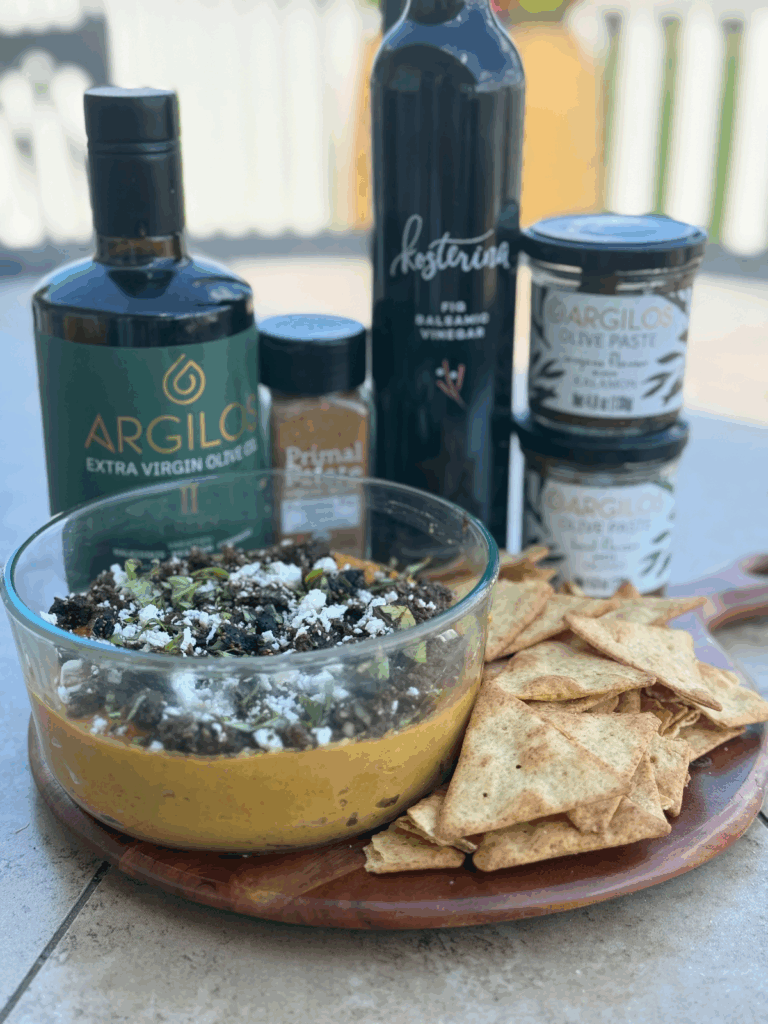 pumpkin feta hummus + fig balsamic olive tapenade by ericatangeman - FoodSocial