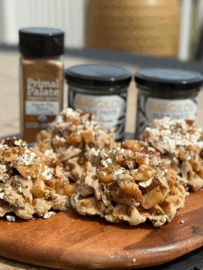 fall harvest chicken salad & scallion waffles