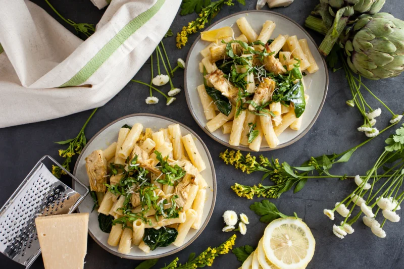 Lemon Basil Rigatoni with Roasted Artichokes by Jovial Foods - FoodSocial