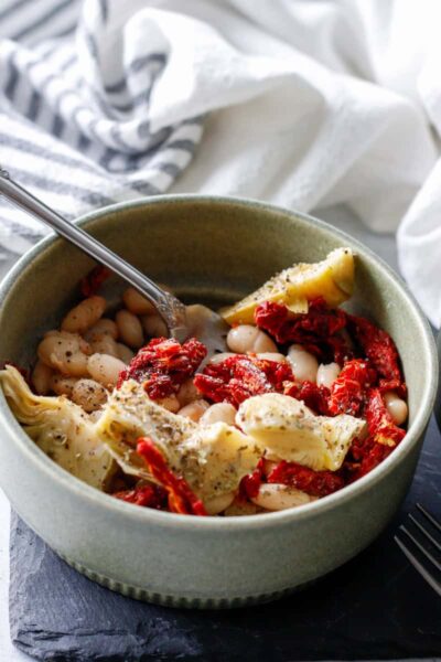 Mediterranean White Bean Skillet with Artichokes and Sun-dried Tomatoes