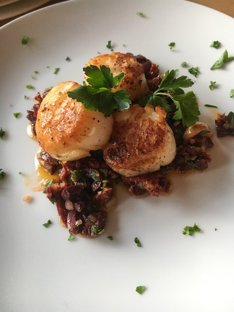 Seared Sea Scallops with Garlic Olive Compote by giangiskitchen ...