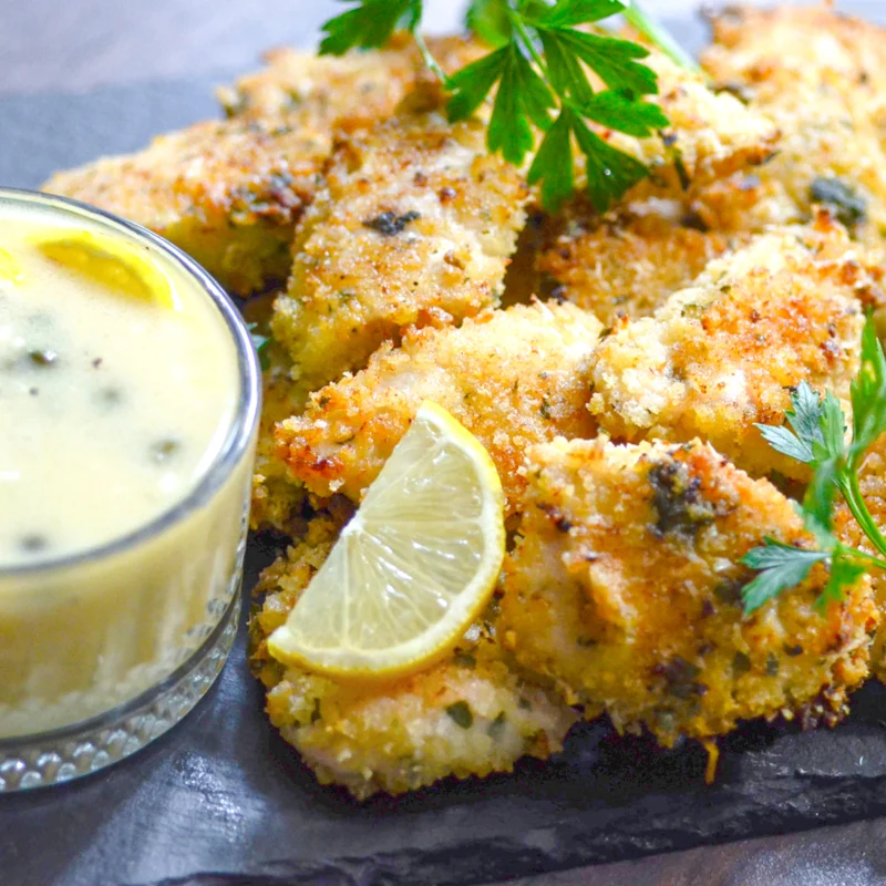 Golden Chicken Nuggies with Lemony Piccata Dip by cabincravings - FoodSocial