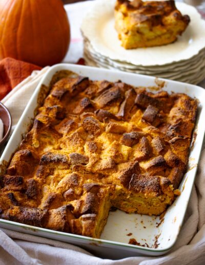 Baked Pumpkin French Toast with Brown Sugar Sauce