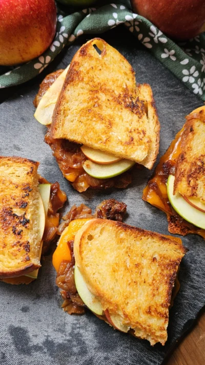 Apple & Smokehouse Cheddar With Carmalized Onion Grilled Cheese
