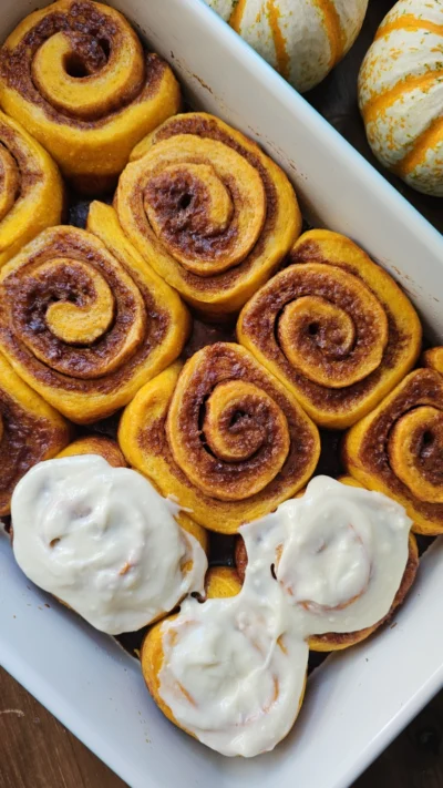 Sourdough Pumpkin Cinnamon Rolls with Cream Cheese Frosting