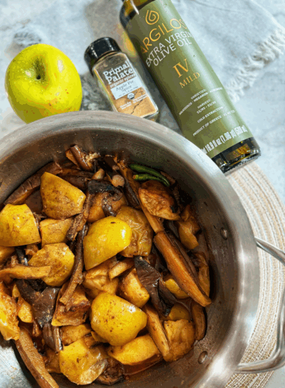 Kashmiri Savory Apples and Eggplant (Choonth Wangun)