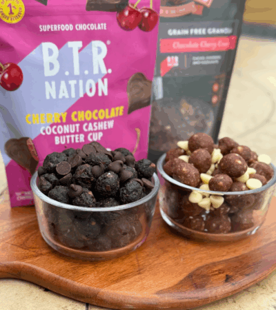 black & white forest cherry protein cookie dough balls