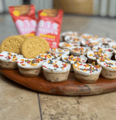 birthday cake lasagna protein bites