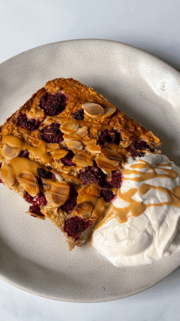 Raspberry Almond Baked Oats by Chenoa Hill - FoodSocial