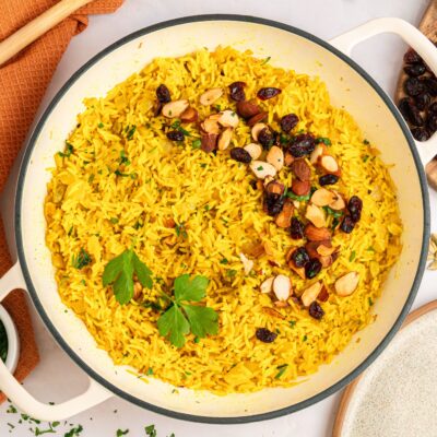 Mediterranean Rice with Turmeric, Almonds, and Raisins
