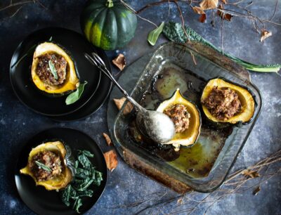 Sausage Stuffed Acorn Squash with Sage