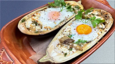 Baked Eggplant 🍆 with Feta and Egg