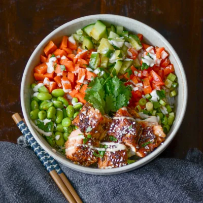 Air-Fryer Salmon Bowls with Homemade Aioli