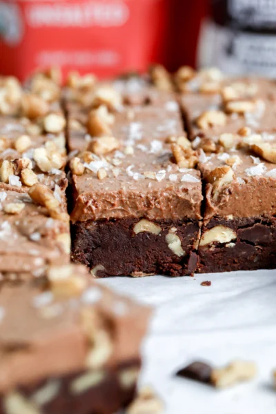 Fudgy Gluten-free Chocolate Walnut Brownies with Cashew Butter Frosting