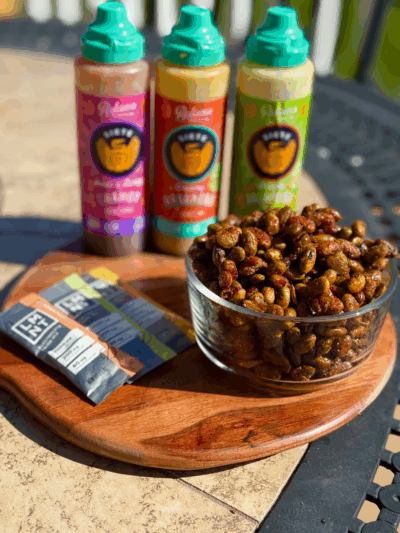 spicy electrolyte glazed edamame beans