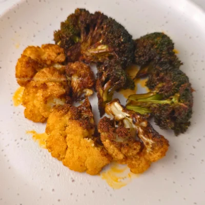 Seasoned Oven Roasted Broccoli Cauliflower Keto Side Dish