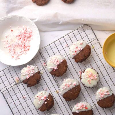 Low Carb Peppermint White Chocolate Dipped Cookies