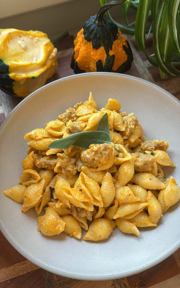 Creamy Pumpkin Sausage Pasta by Lara Salamone - FoodSocial