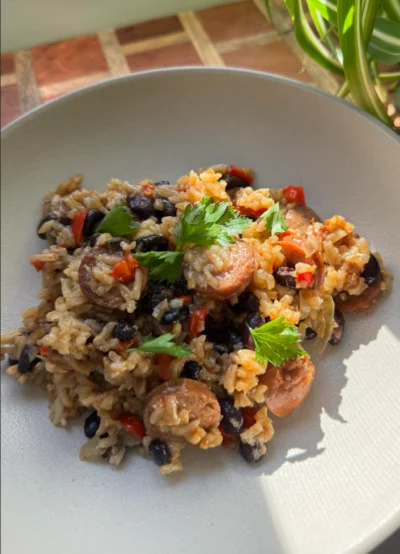 One Pan Sausage, Rice and Beans