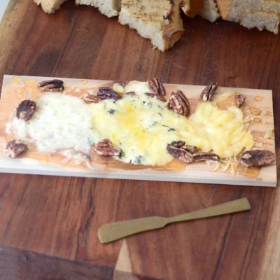 Cedar Plank Cheese Bake with Sprouted Pecans