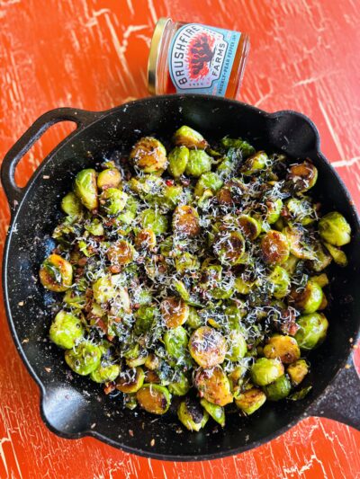Prickly Pear Glazed Cast Iron Brussel Sprouts