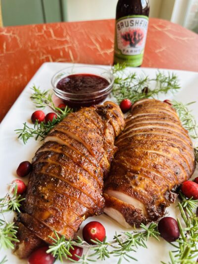 Brushfire Glazed Turkey Breast with Cranberry Pepper Sauce