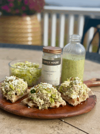 chicken salad & scallion waffles