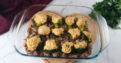 Keto Ground Beef Broccoli Casserole with Alfredo Sauce