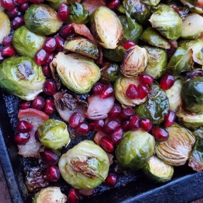 Roasted Brussels Sprouts with Bacon and Pomegranates