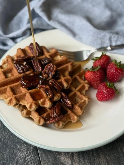 Maple Waffles with Candied Pecans