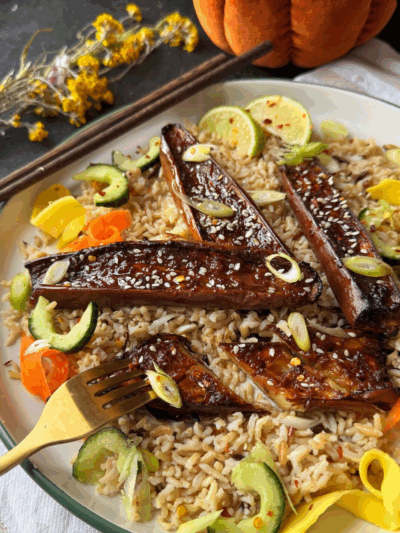 Sticky Miso Glazed Chinese aubergine