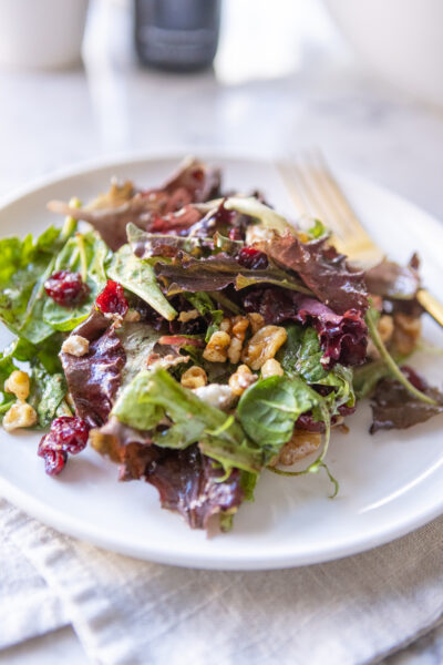 Cranberry, Walnut, and Goat Cheese Salad with Fig Balsamic Dressing